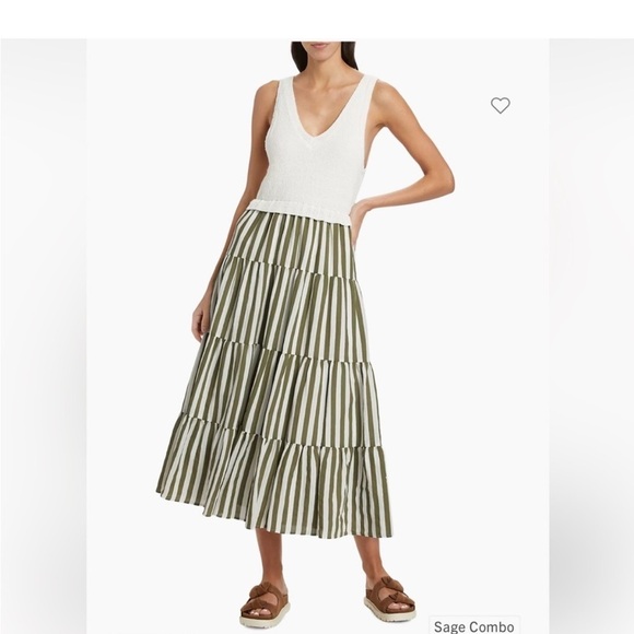 En Saison Dresses & Skirts - NWT En Saison mixed media shade green ivory striped CeCe dress Large L